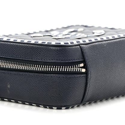 Chanel Caviar Quilted Striped Filigree Vanity Clutch With Chain Navy White 9 of 10