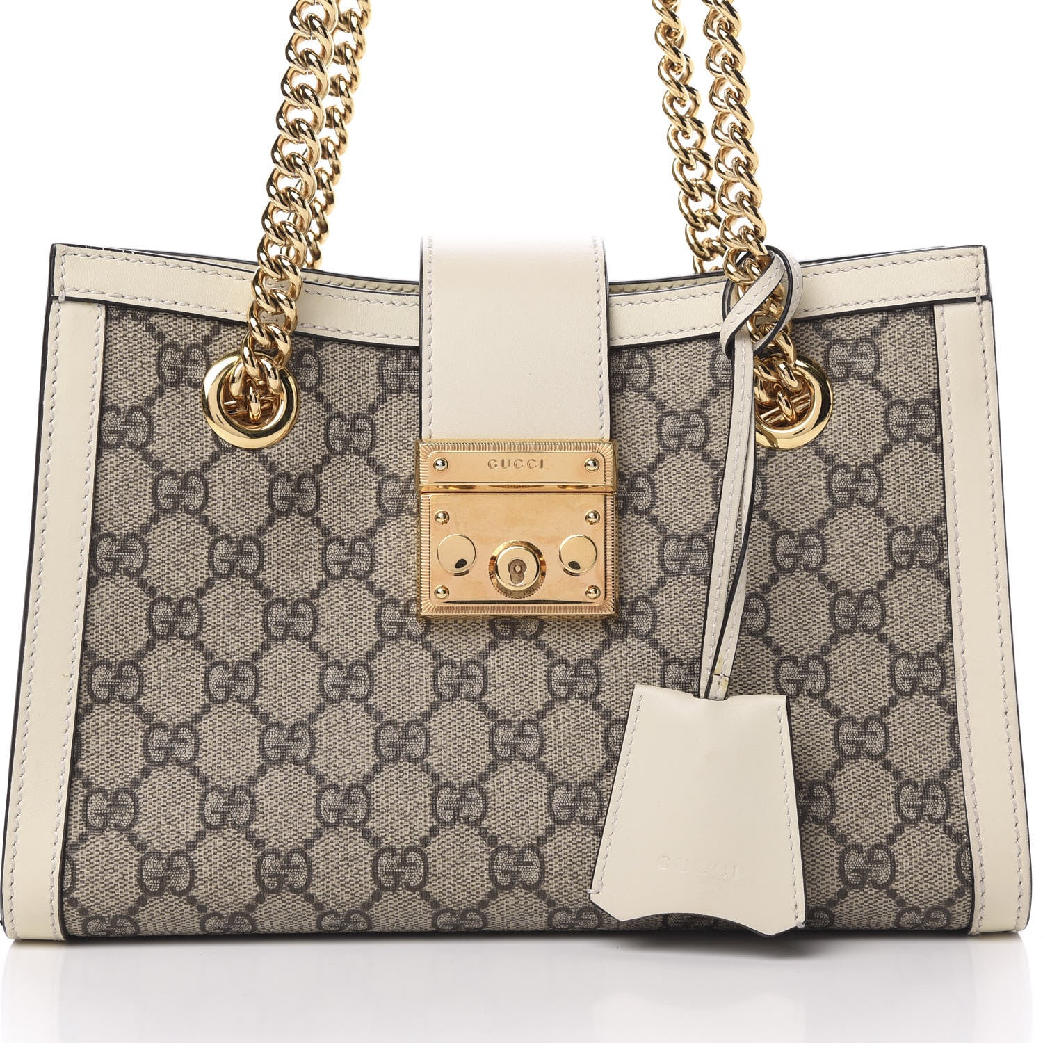 Gucci GG Supreme Monogram Moon Calfskin Small Padlock Tote Beige Ebony Mystic White 7 of 12
