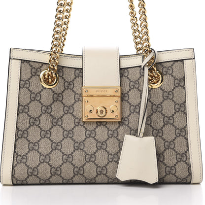 Gucci GG Supreme Monogram Moon Calfskin Small Padlock Tote Beige Ebony Mystic White 7 of 12