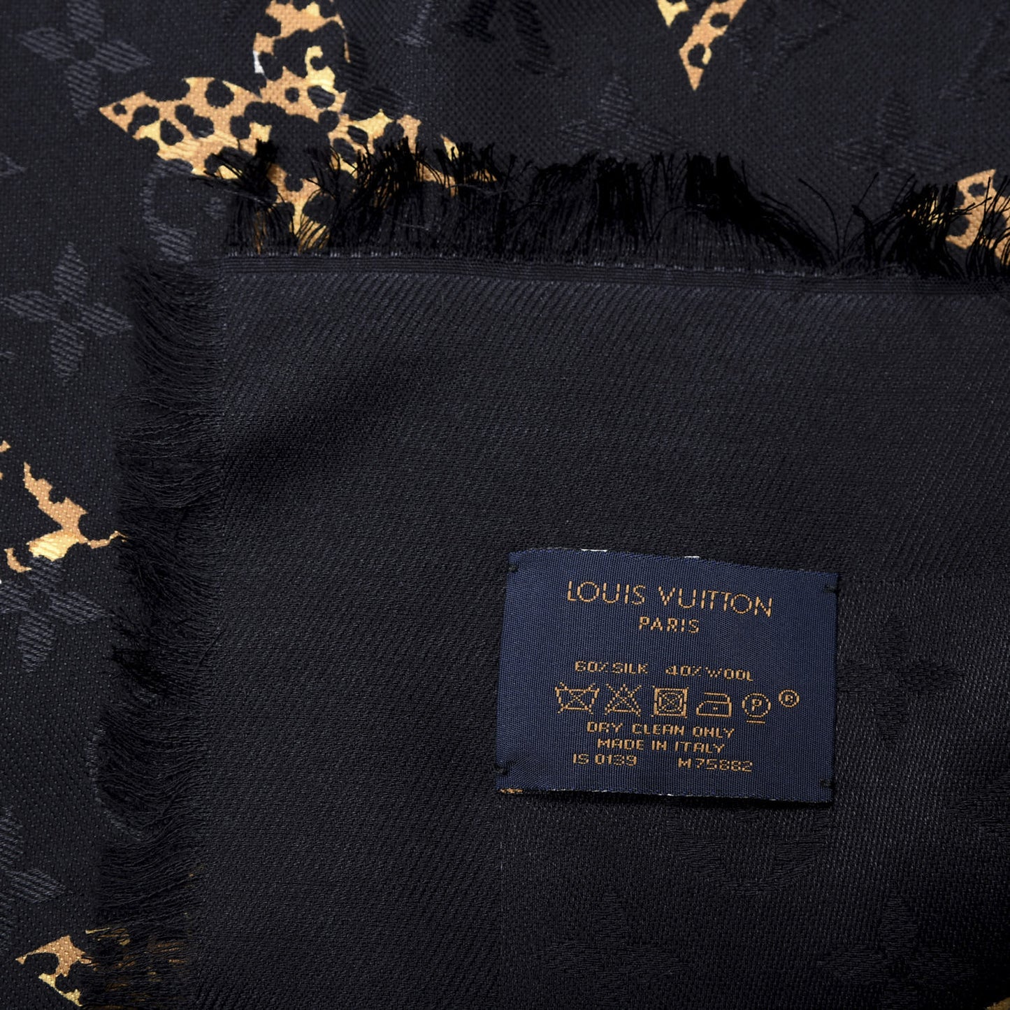 Wool Silk Monogram Giant Jungle Scarf Black