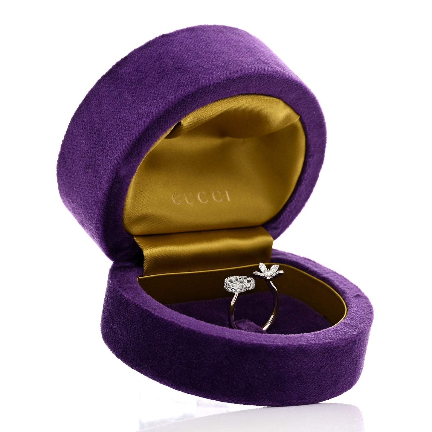 18K White Gold Diamond Flora GG Open Ring 56 7.5