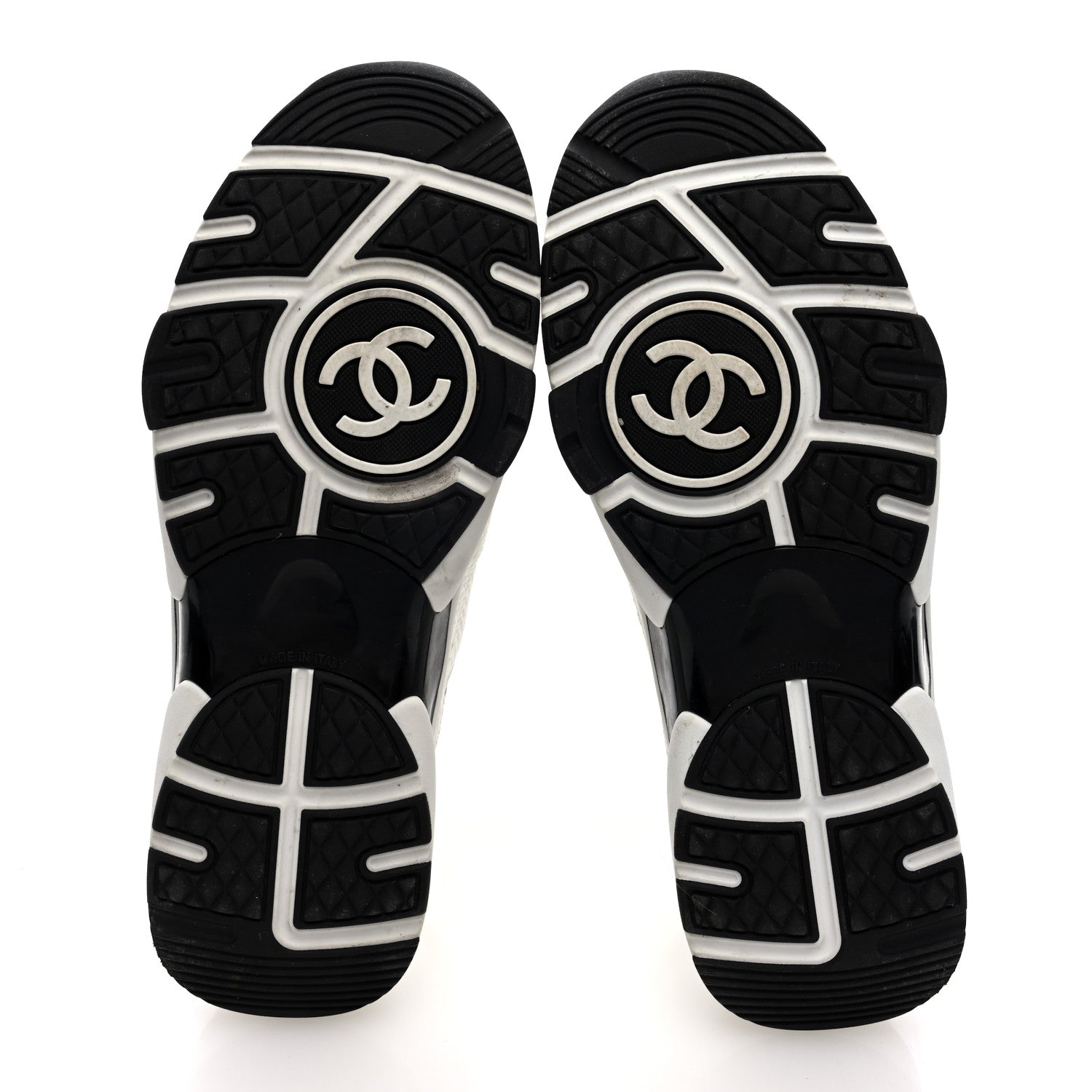 Chanel Mesh Suede Calfskin Grained Calfskin Womens CC Sneakers 38.5 White Black 4 of 8