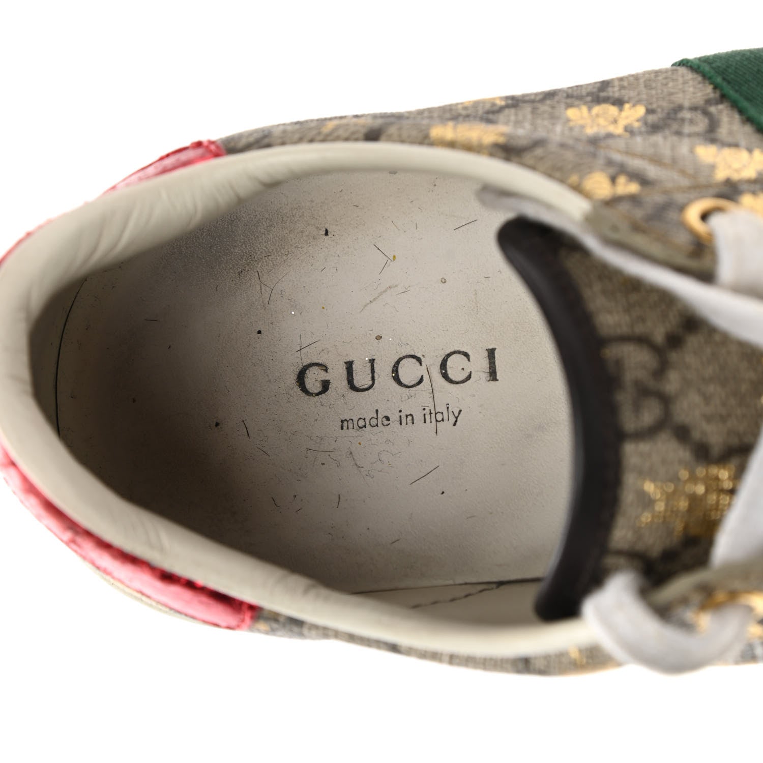 Gucci GG Supreme Monogram Bees Ayers Web Womens Ace Sneakers 35.5 Beige Oro Green Red 7 of 15