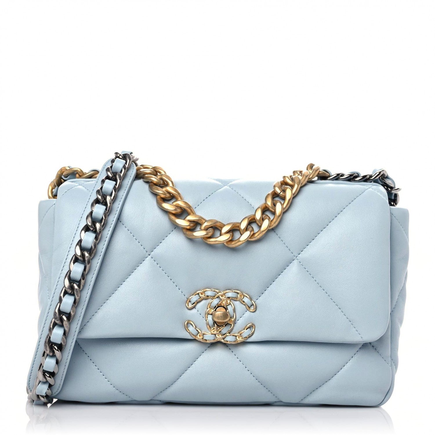 Chanel Lambskin Quilted Medium Chanel 19 Flap Light Blue 1 of 10