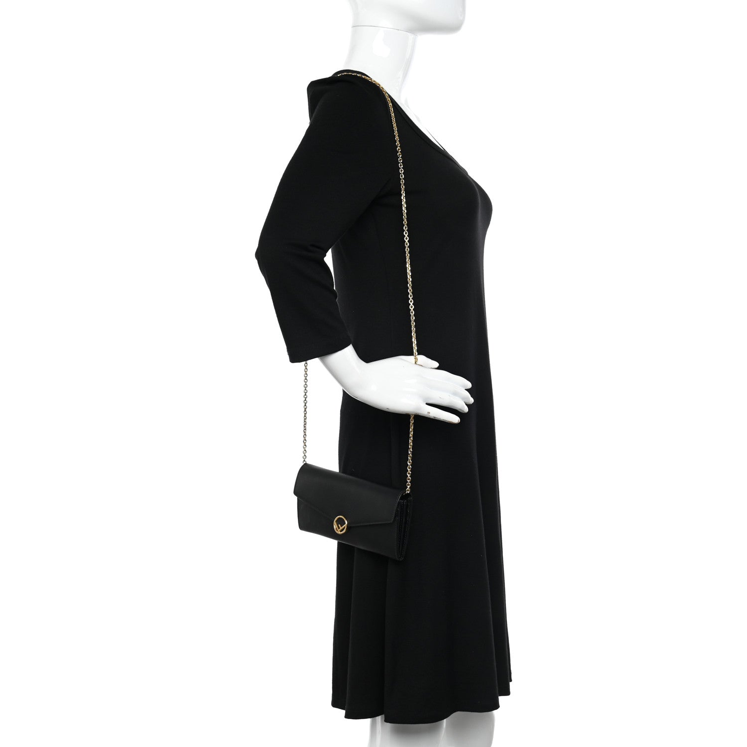 Fendi Vitello Cruise F is Fendi Continental Envelope Wallet on Chain Black 2 of 9