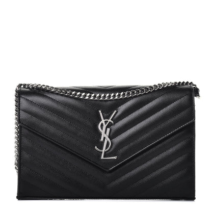 Saint Laurent Grain De Poudre Matelasse Chevron Monogram Chain Wallet Black 1 of 8