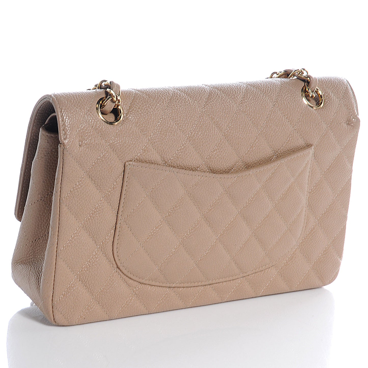 Caviar Quilted Medium Double Flap Beige