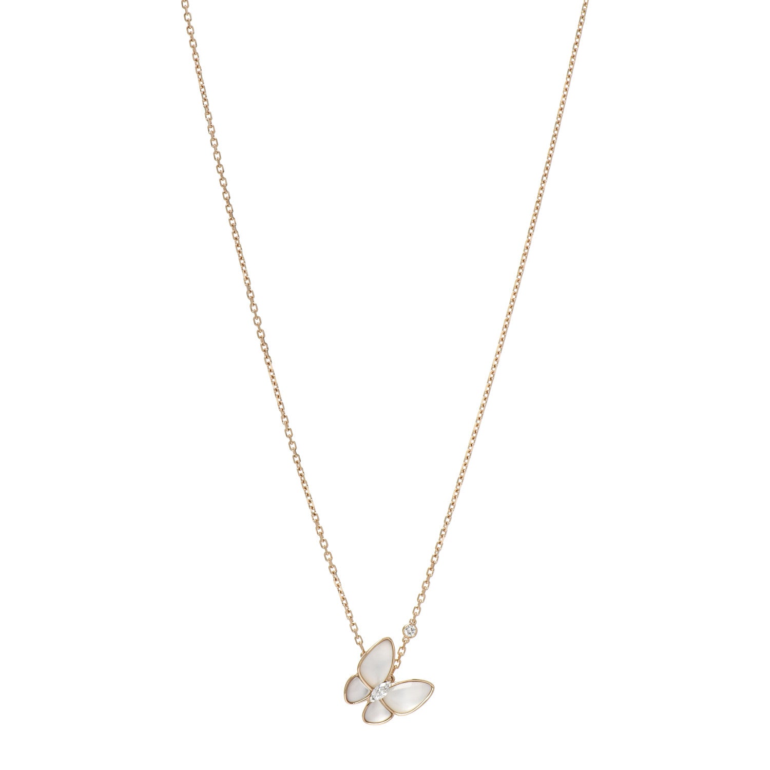 Van Cleef & Arpels 18K Rose Gold Diamond Mother of Pearl Two Butterfly Pendant Necklace 1 of 6