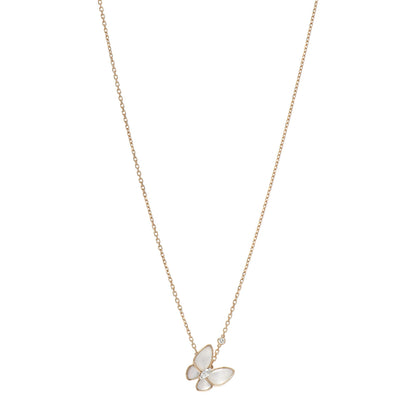 Van Cleef & Arpels 18K Rose Gold Diamond Mother of Pearl Two Butterfly Pendant Necklace 1 of 6