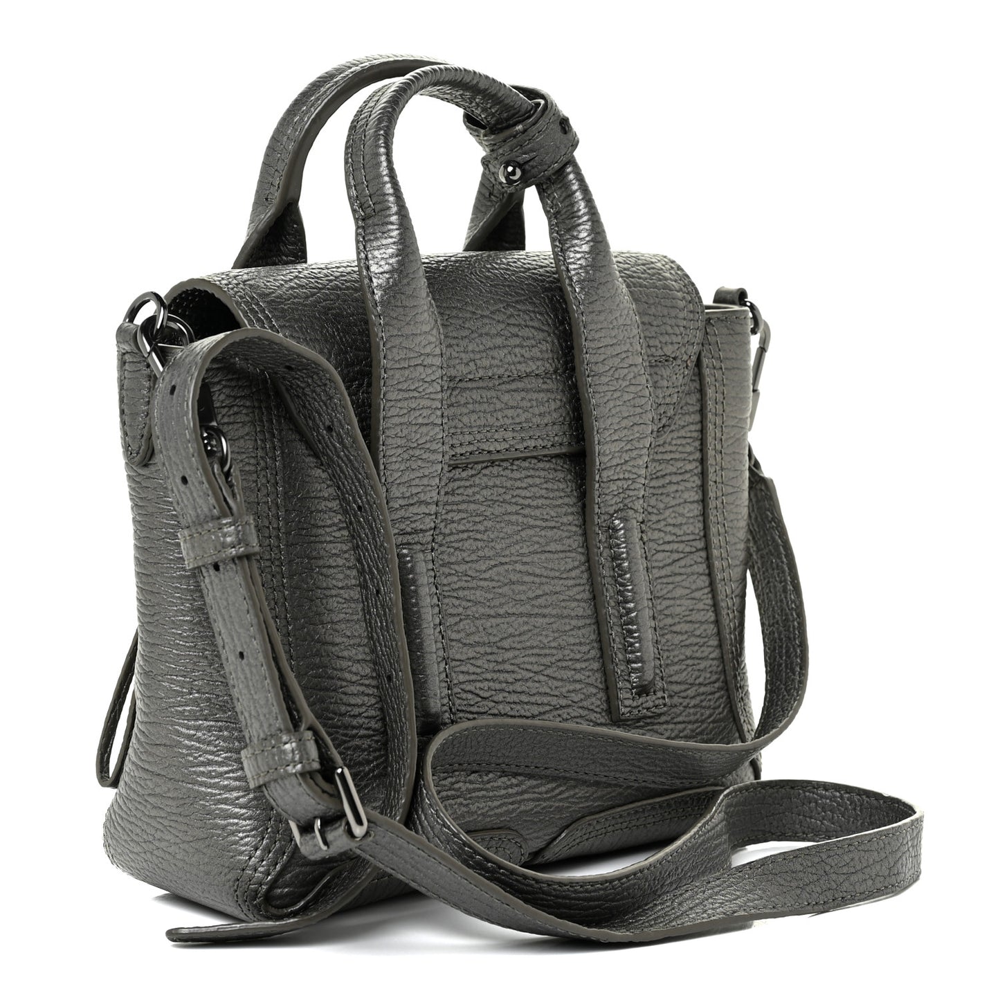 Metallic Textured Calfskin Mini Pashli Satchel Silver