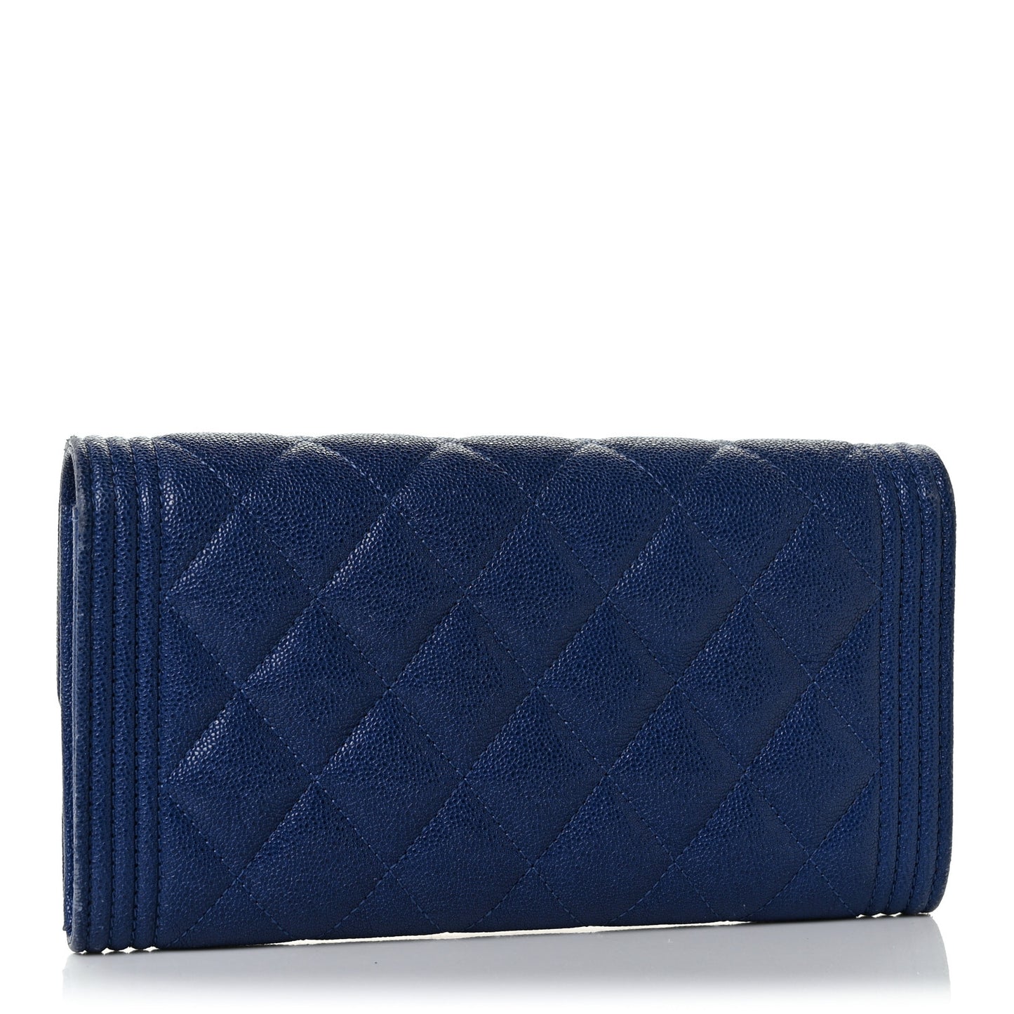Caviar Quilted Large Boy Gusset Flap Wallet Blue