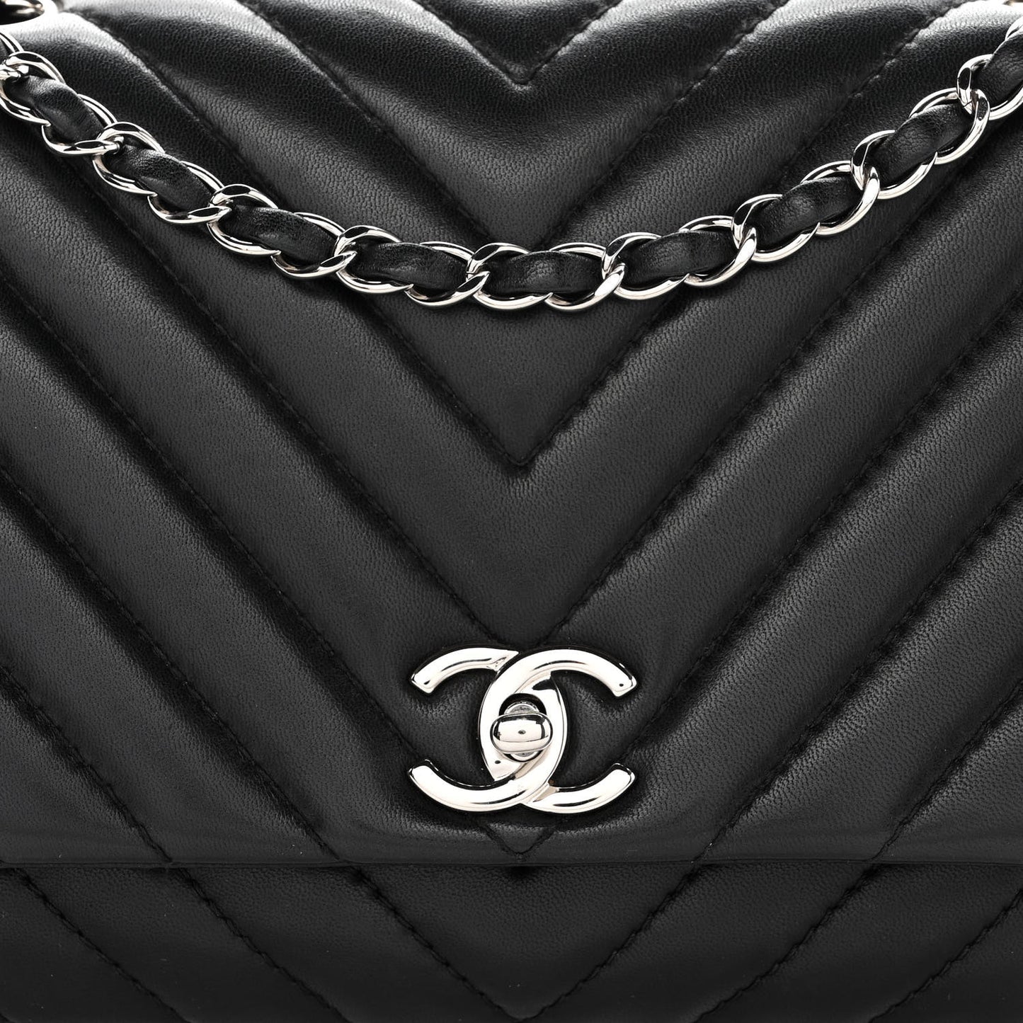 Lambskin Surpique Chevron Medium Single Flap Black