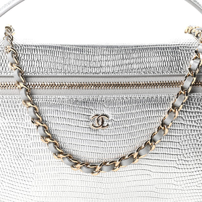 Chanel Lizard Embossed Top Handle Slim Vanity With Chain Silver 8 of 10