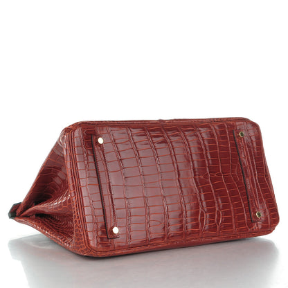 Hermes Shiny Porosus Crocodile Horseshoe Birkin 35 Rouge H Graphite 5 of 24