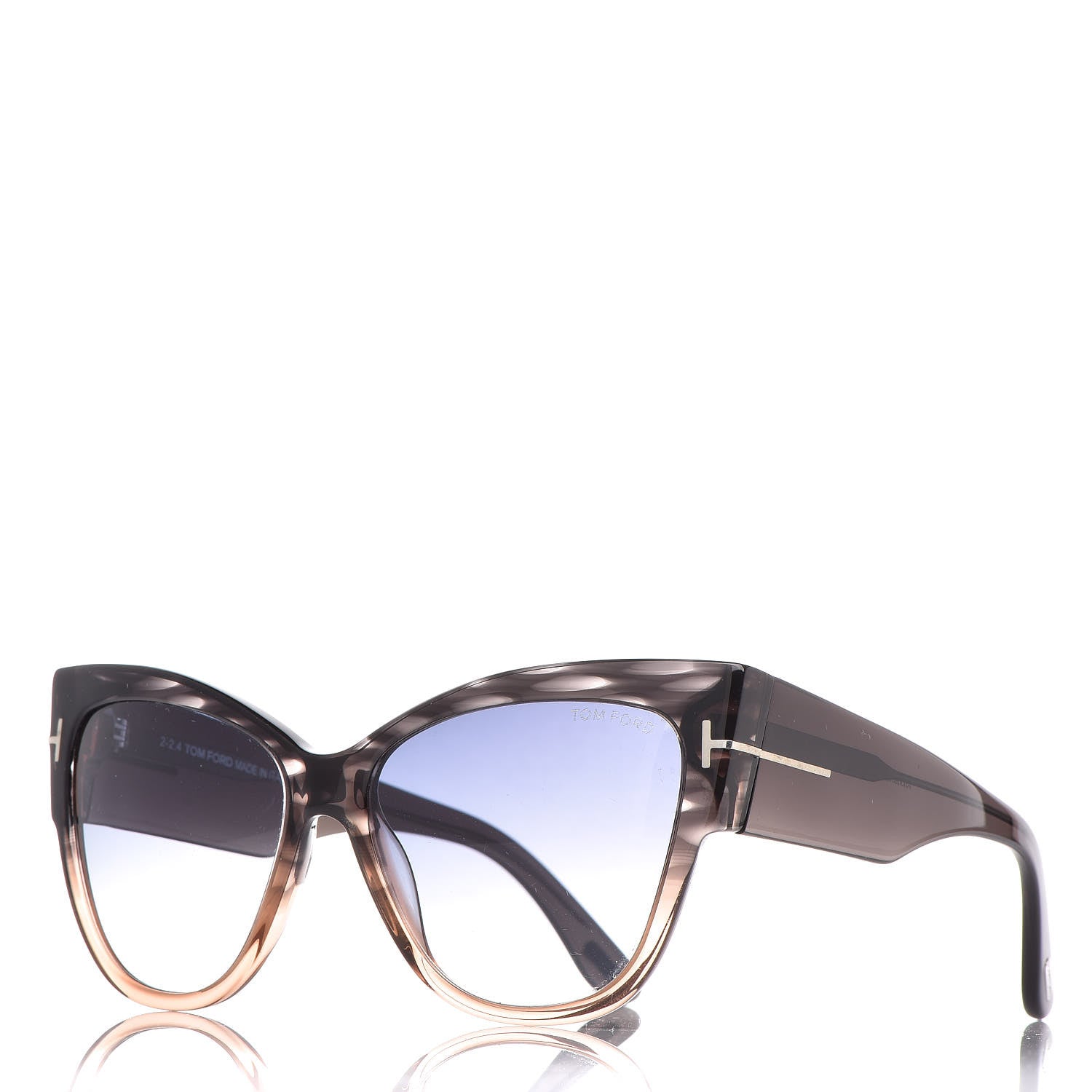 Tom Ford Acetate Anoushka Cat Eye Sunglasses TF371 Melange Grey Peach 1 of 7
