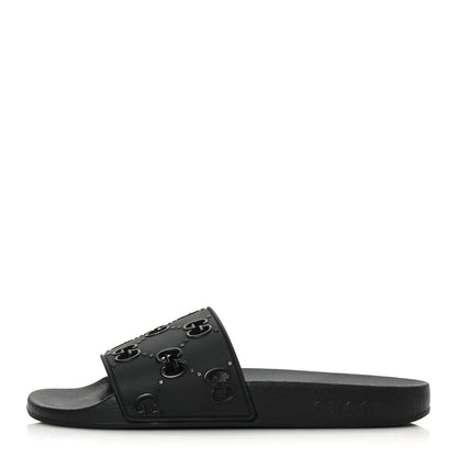 Gucci Rubber GG Monogram Perforated Womens Slide Sandals 39 Black 1 of 6