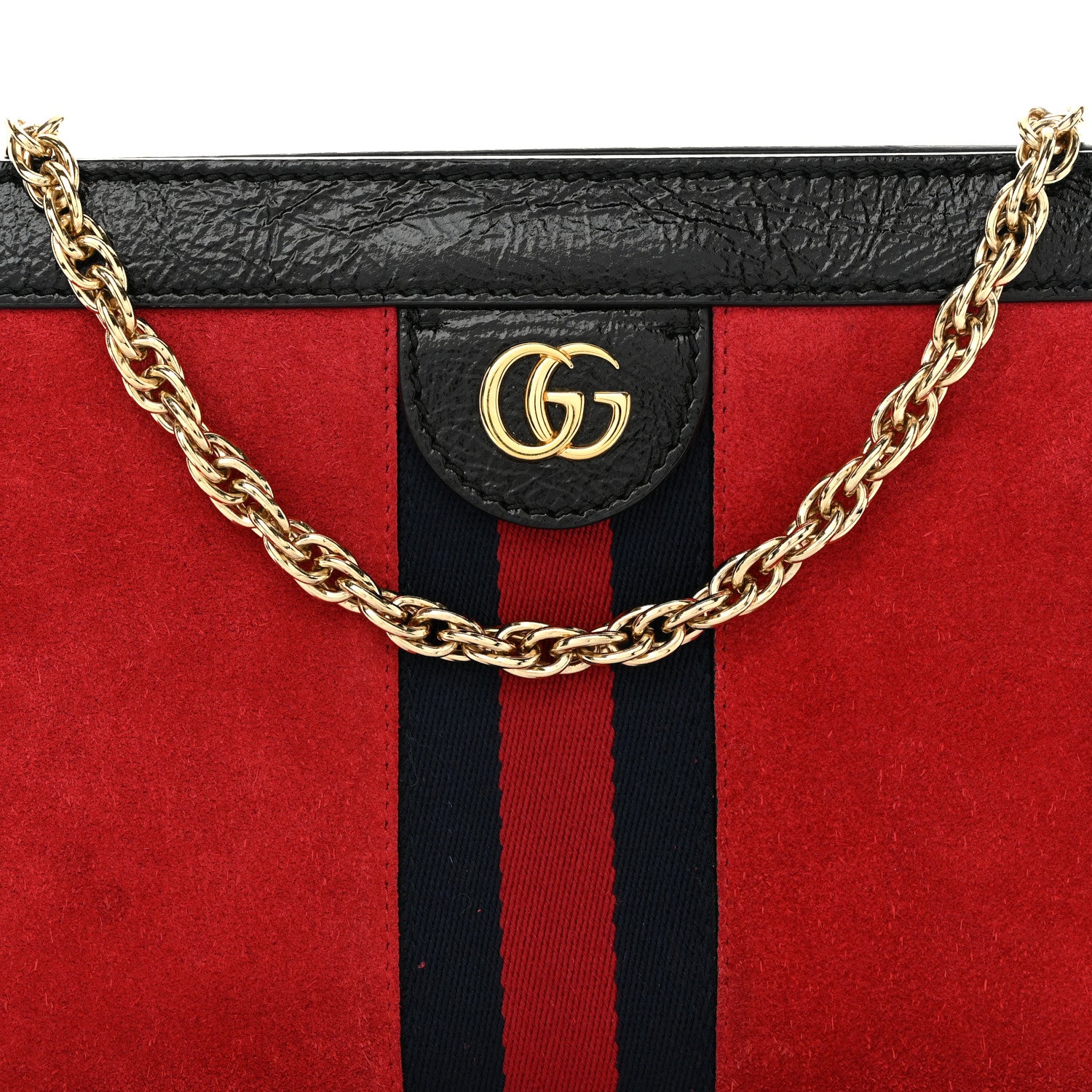 Gucci Suede Patent Web Small Ophidia Chain Shoulder Bag Hibiscus Red Black 8 of 10