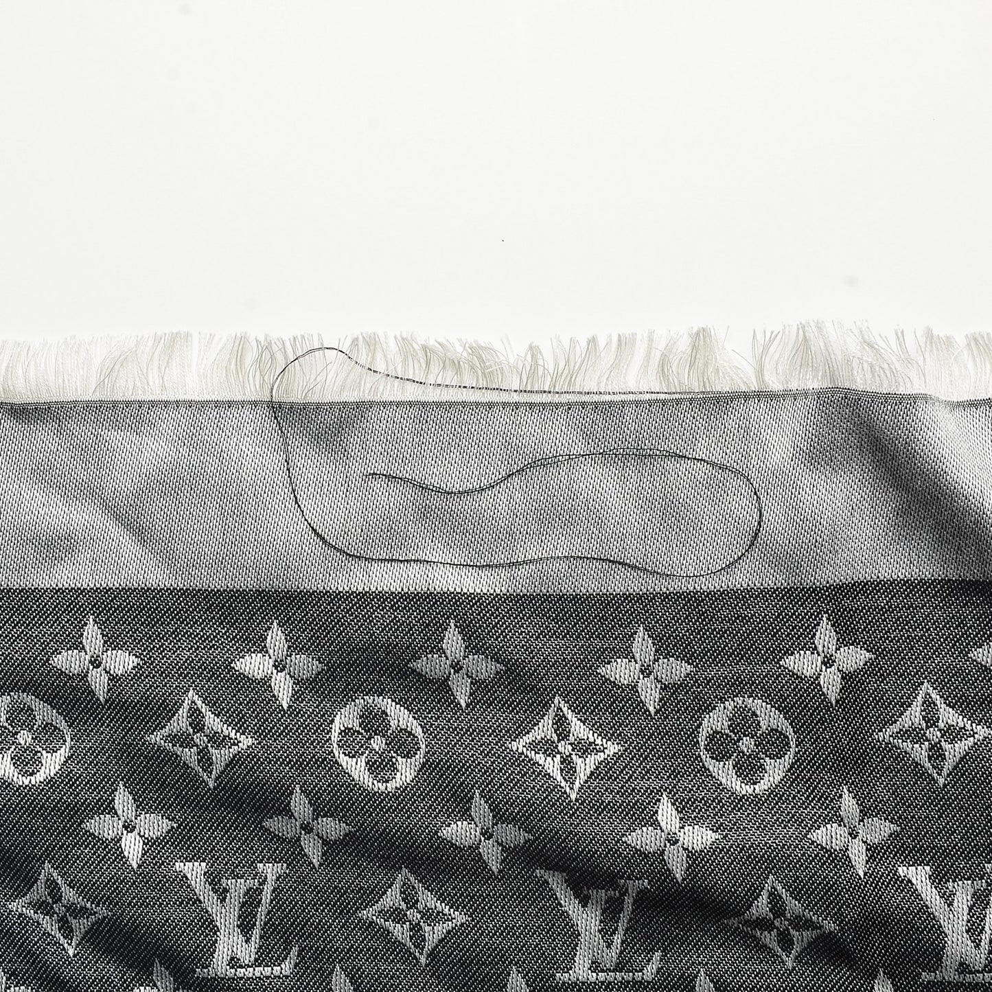 Wool Silk Monogram Denim Shawl Black