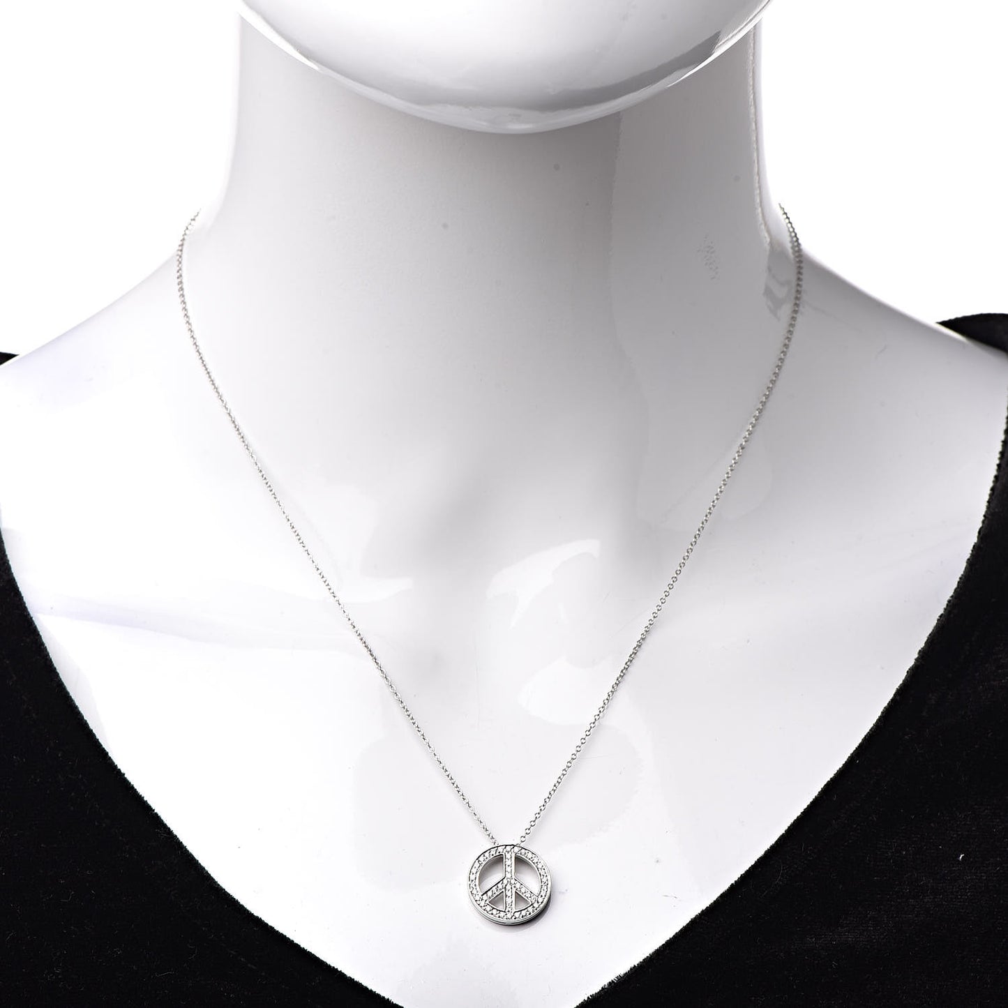 Platinum Diamond Small Peace Sign Pendant Necklace