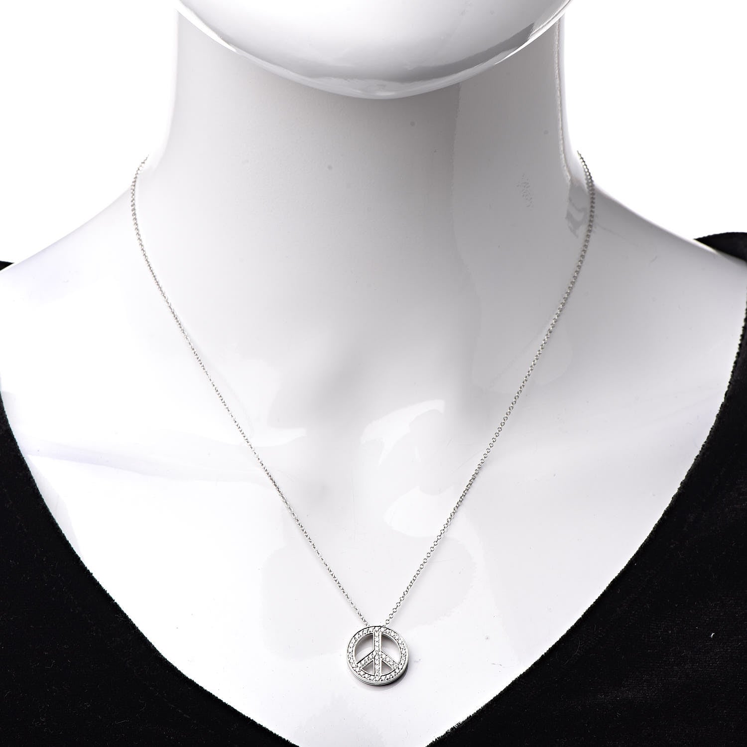 Tiffany Platinum Diamond Small Peace Sign Pendant Necklace 2 of 7