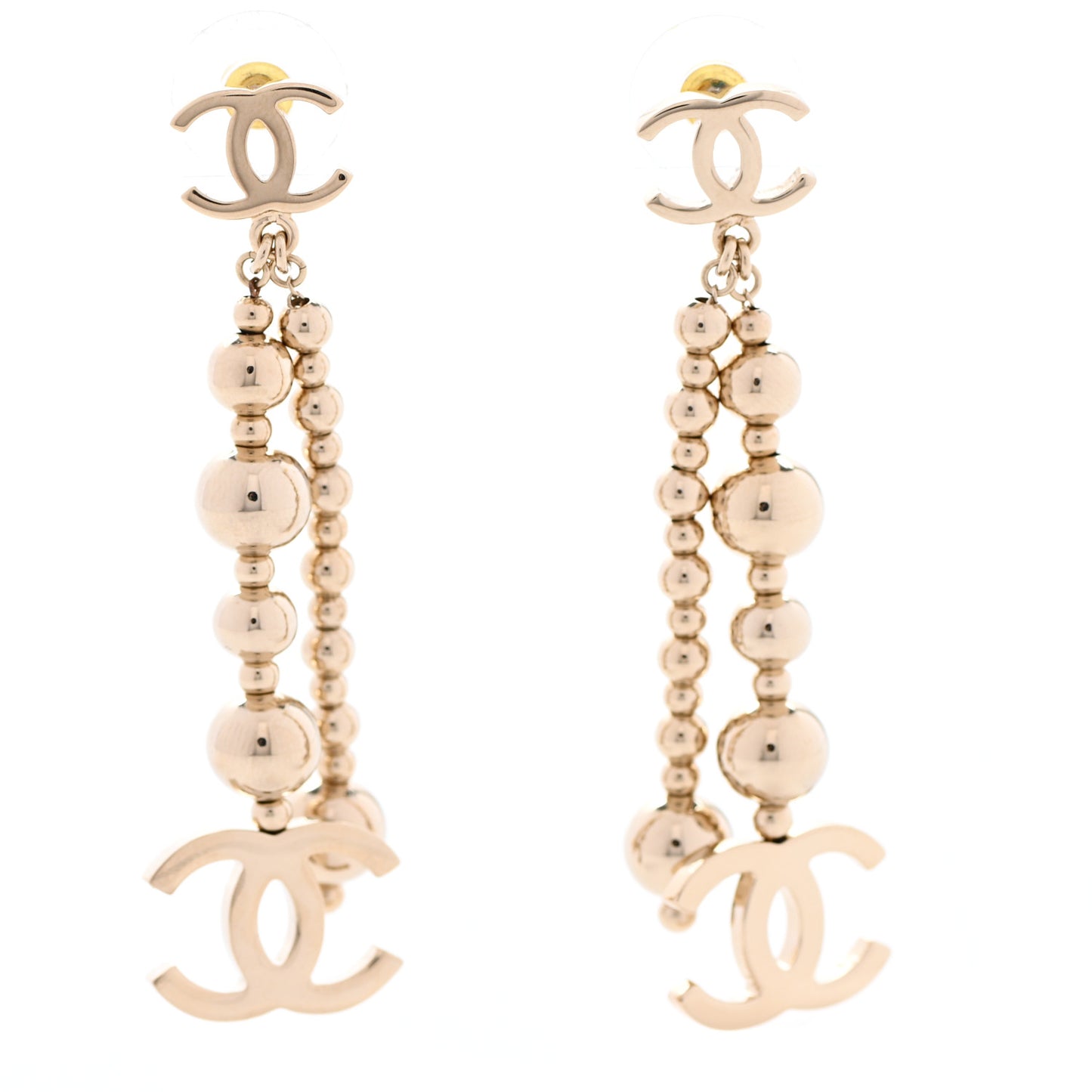 Metal CC Bead Drop Earrings Gold