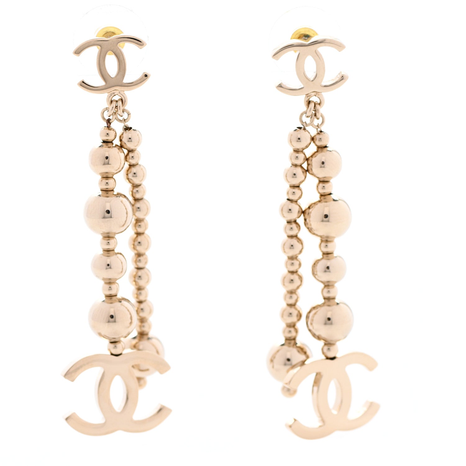 Chanel Metal CC Bead Drop Earrings Gold 1 of 4