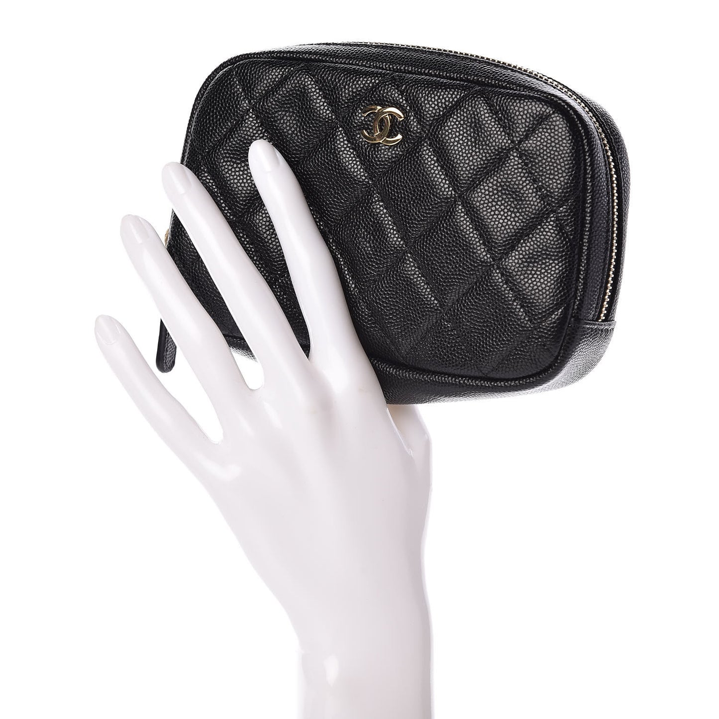 Caviar Quilted Small Curvy Pouch Cosmetic Case Black