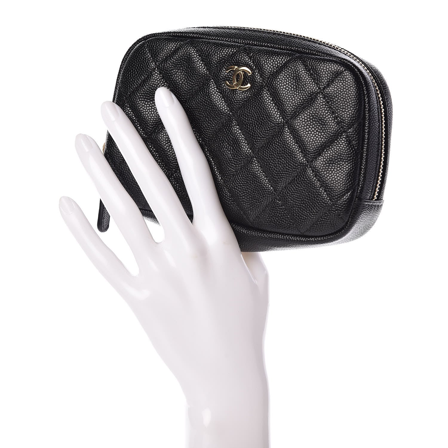 Chanel Caviar Quilted Small Curvy Pouch Cosmetic Case Black 2 of 10