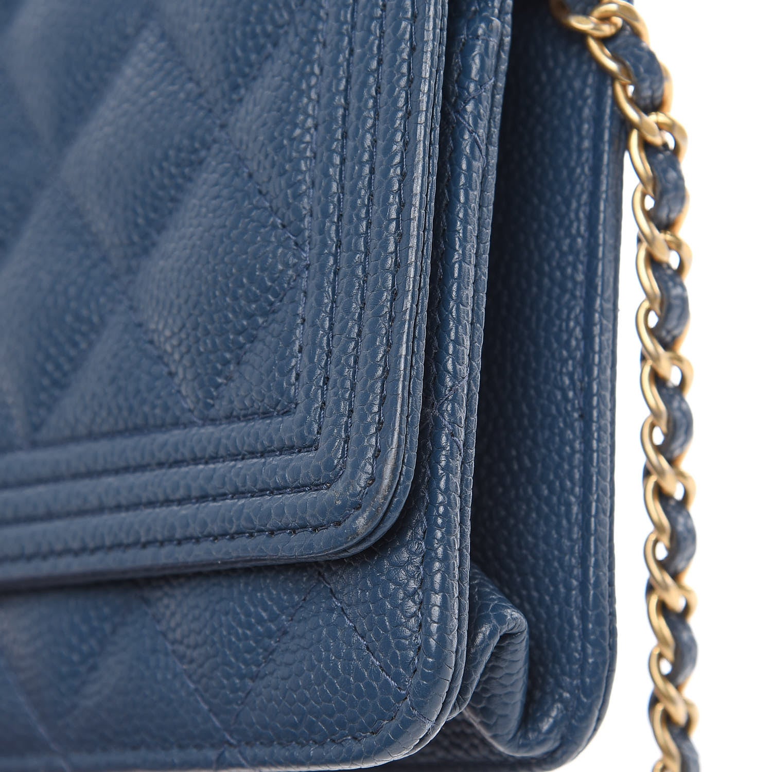 Chanel Caviar Quilted Boy Wallet On Chain WOC Blue 11 of 13