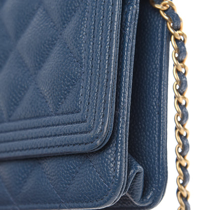 Chanel Caviar Quilted Boy Wallet On Chain WOC Blue 11 of 13