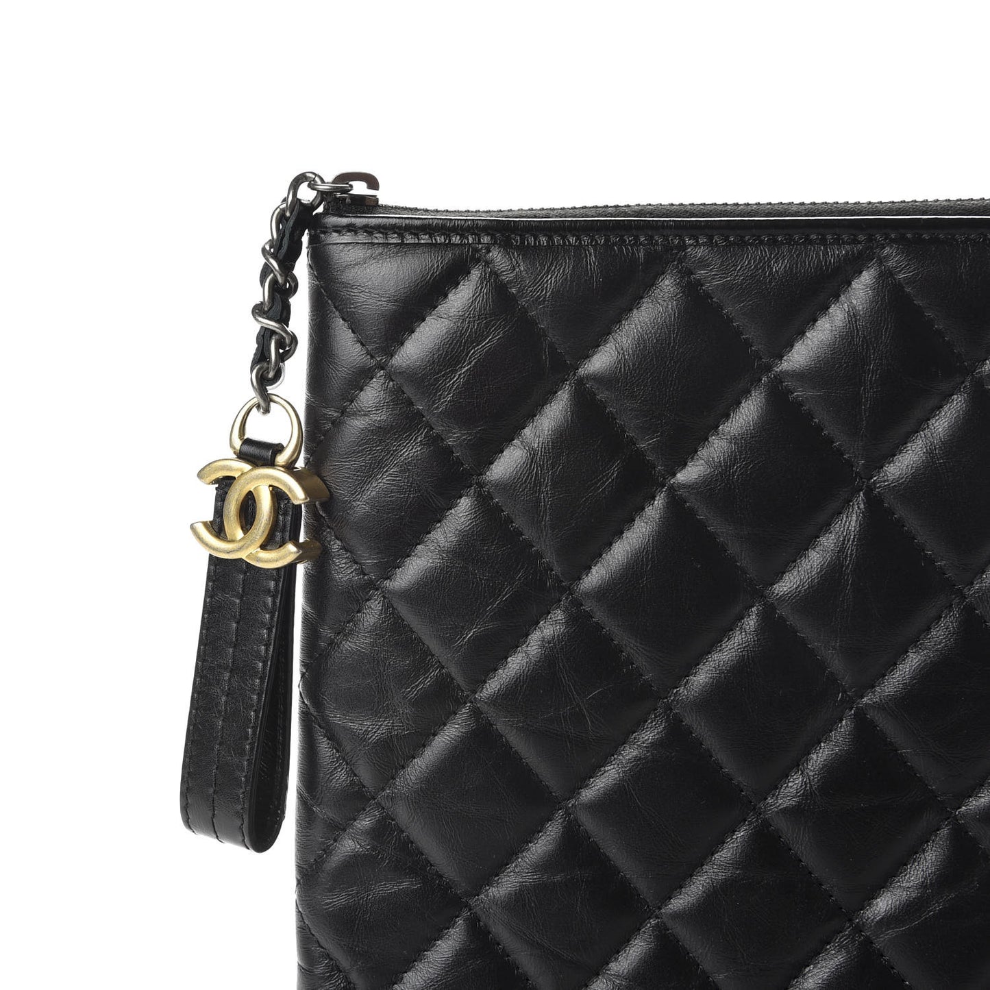 Aged Calfskin Quilted Large Gabrielle Cosmetic Case Black