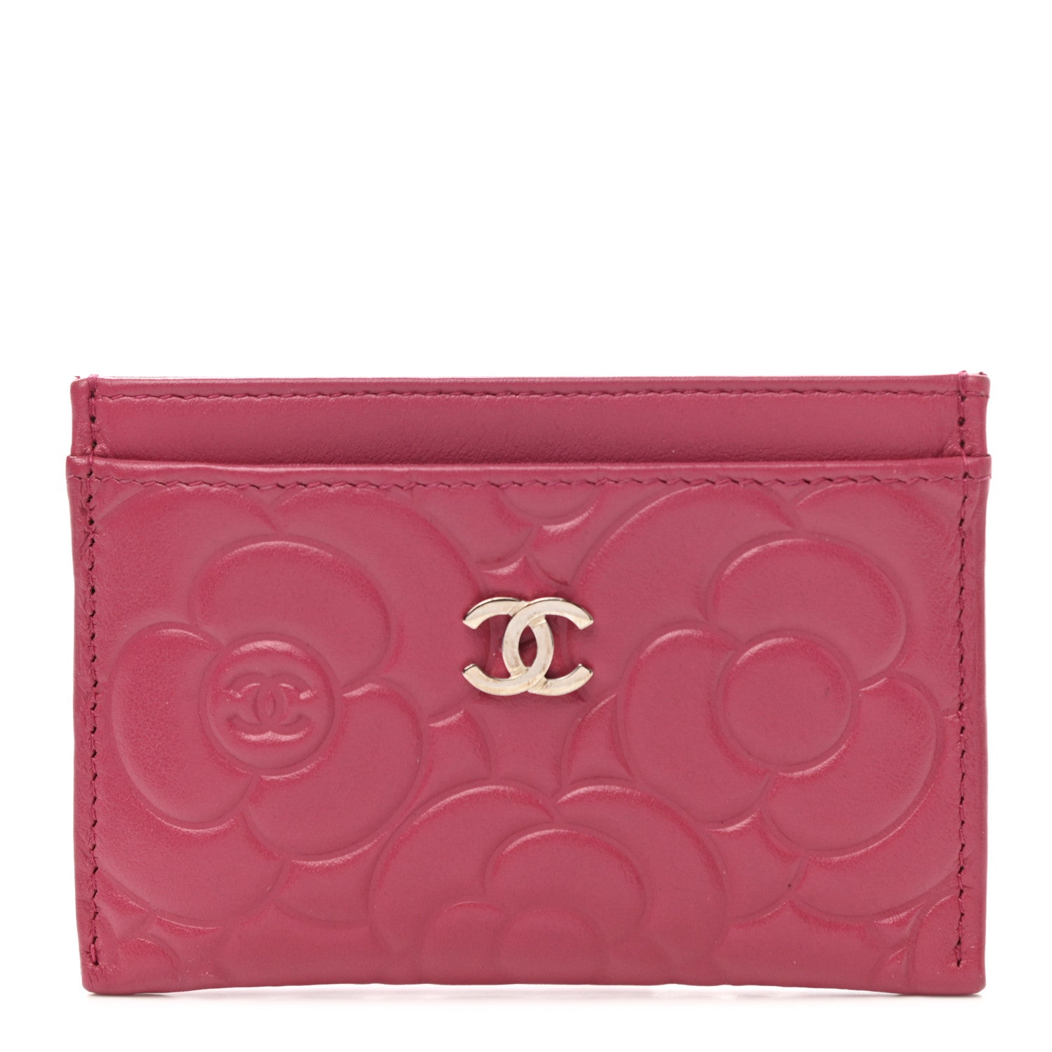 Chanel Lambskin Camellia Embossed Card Holder Fuchsia 1 of 9