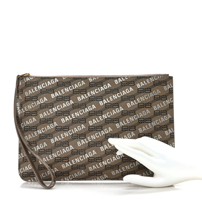 Balenciaga Coated Canvas BB Monogram Allover Logo Clutch Beige Brown 2 of 8