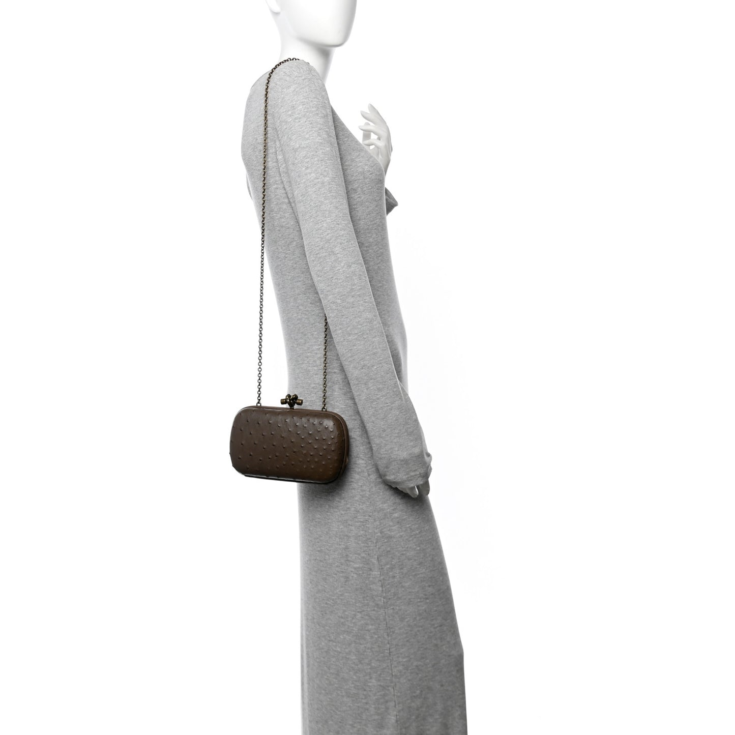 Ostrich Chain Knot Clutch New Steel