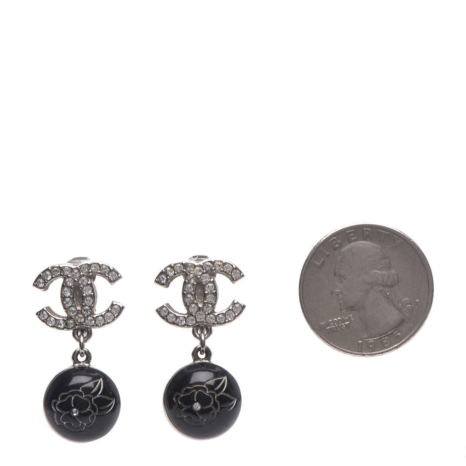 Chanel Crystal CC Camellia Drop Clip On Earrings 2 of 7