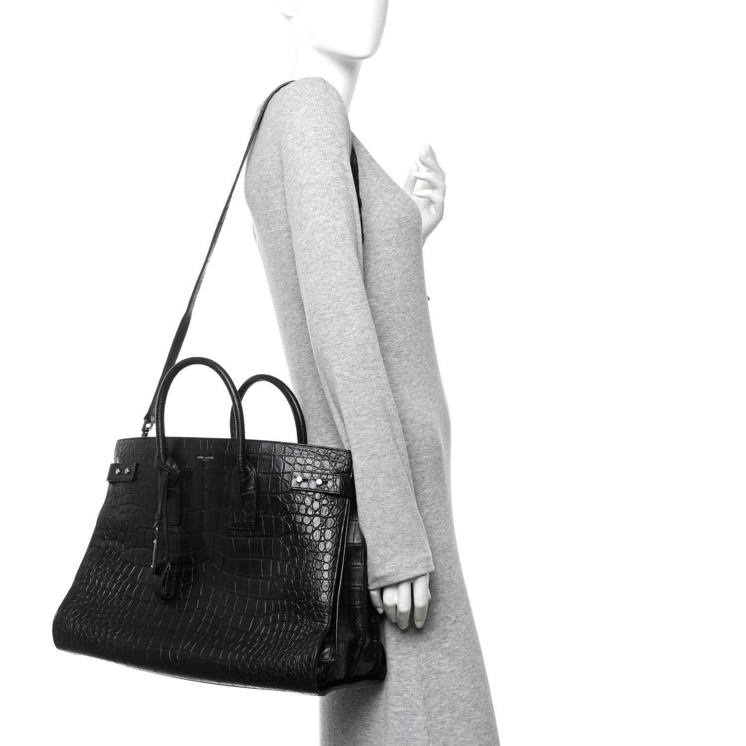 Saint Laurent Calfskin Crocodile Embossed Large Souple Sac De Jour Black 2 of 10