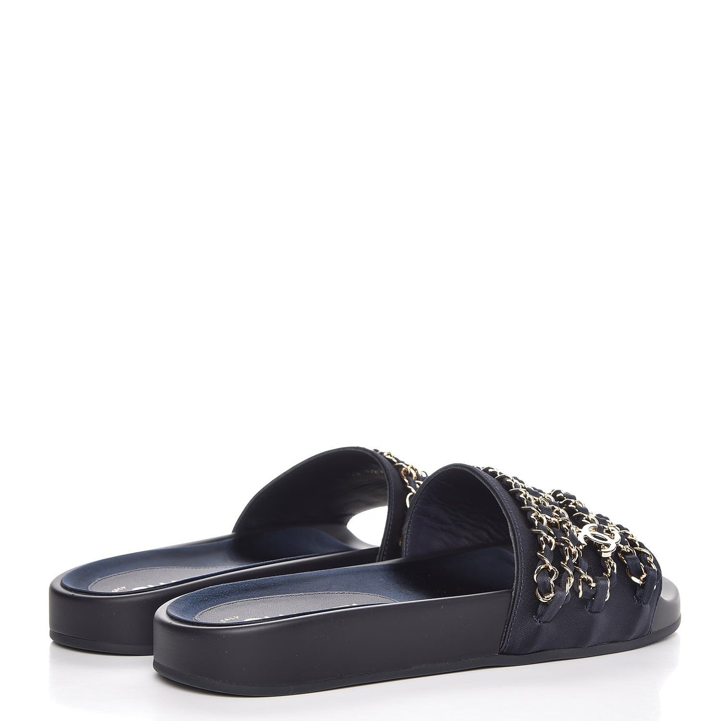 Satin Chain Flat Sandals 37 Marine