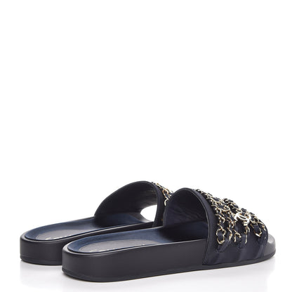 Chanel Satin Chain Flat Sandals 37 Marine 3 of 9