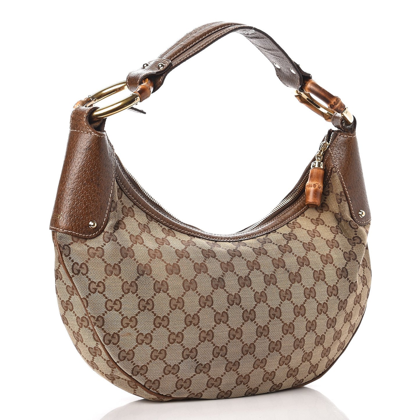 Monogram Bamboo Ring Half Moon Hobo Bag Brown
