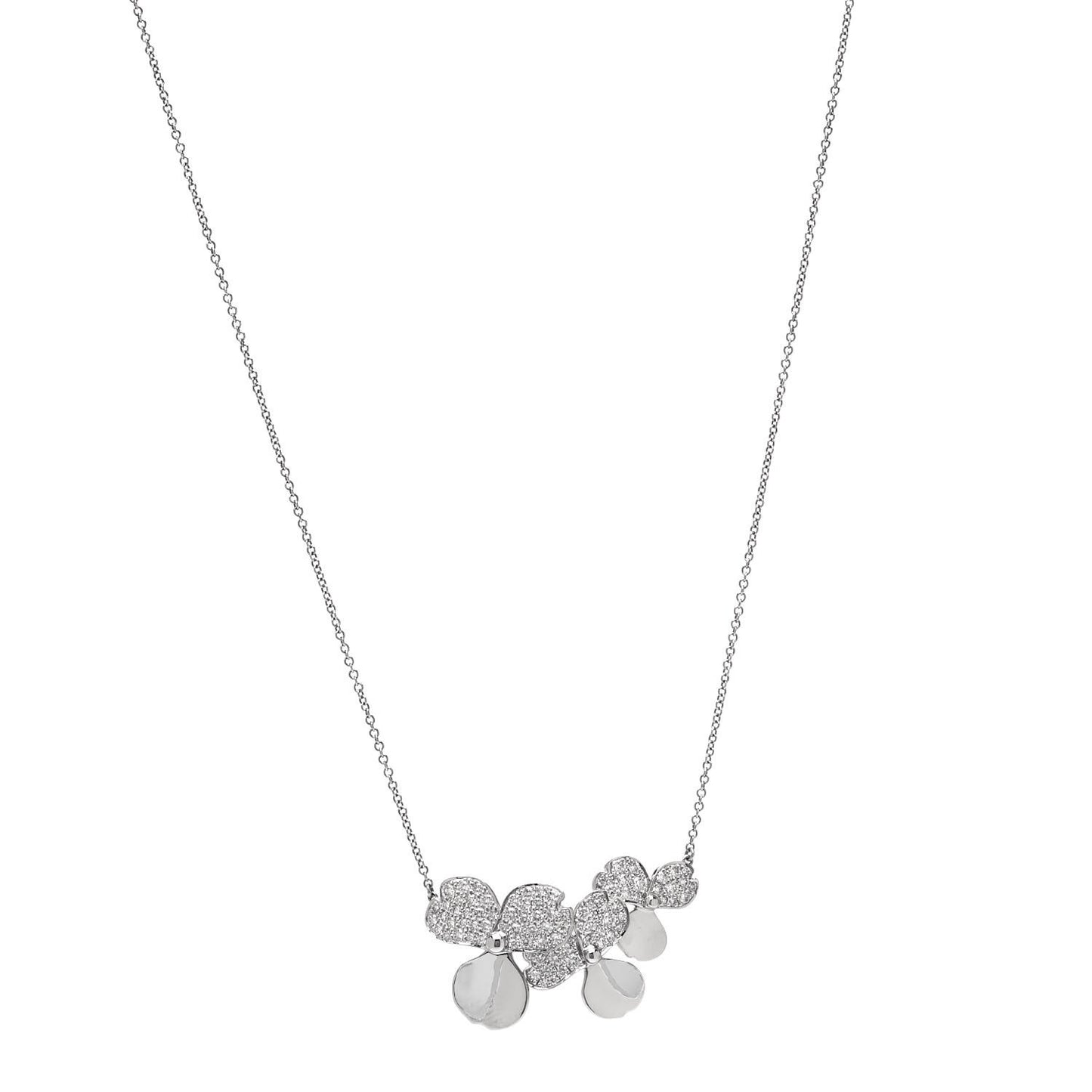 Platinum Diamond Mini Paper Flowers Cluster Pendant Necklace