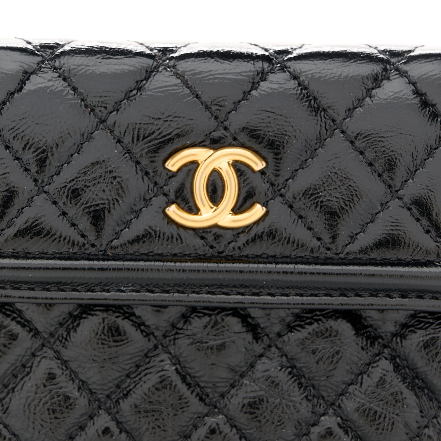 Shiny Aged Calfskin Quilted Waist Belt Bag Black