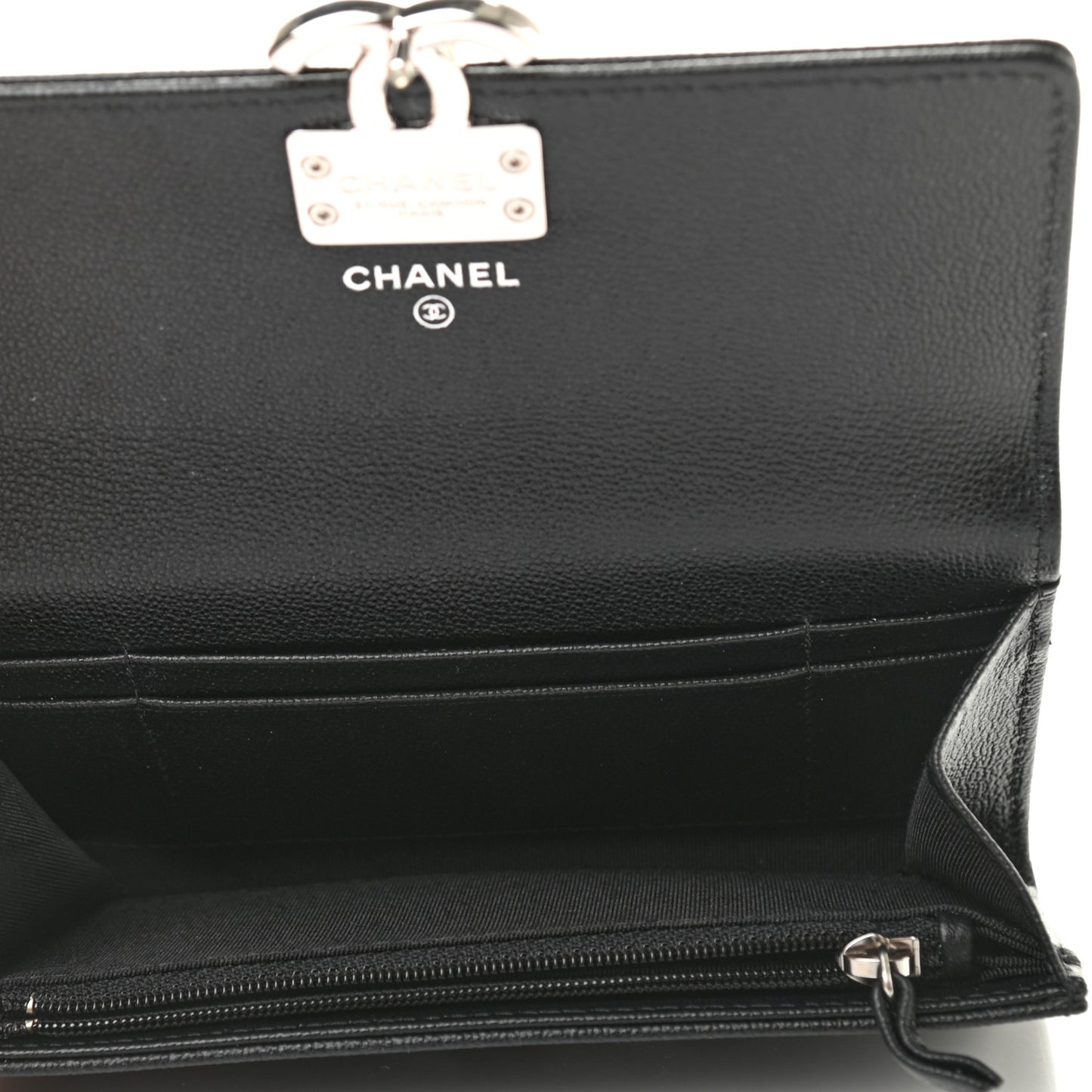 Grained Calfskin Quilted CC Box Flap Wallet Black