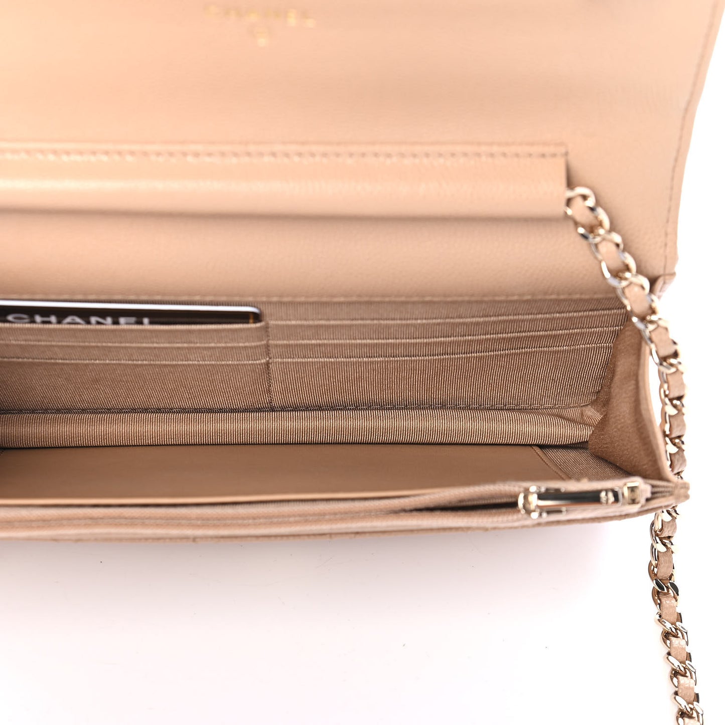 Caviar Quilted Wallet On Chain WOC Beige