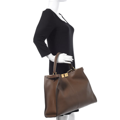 Fendi Vitello Seta Glazed Fabric FF 1974 Large Peekaboo X-Lite Maya Mogano Panna 2 of 8