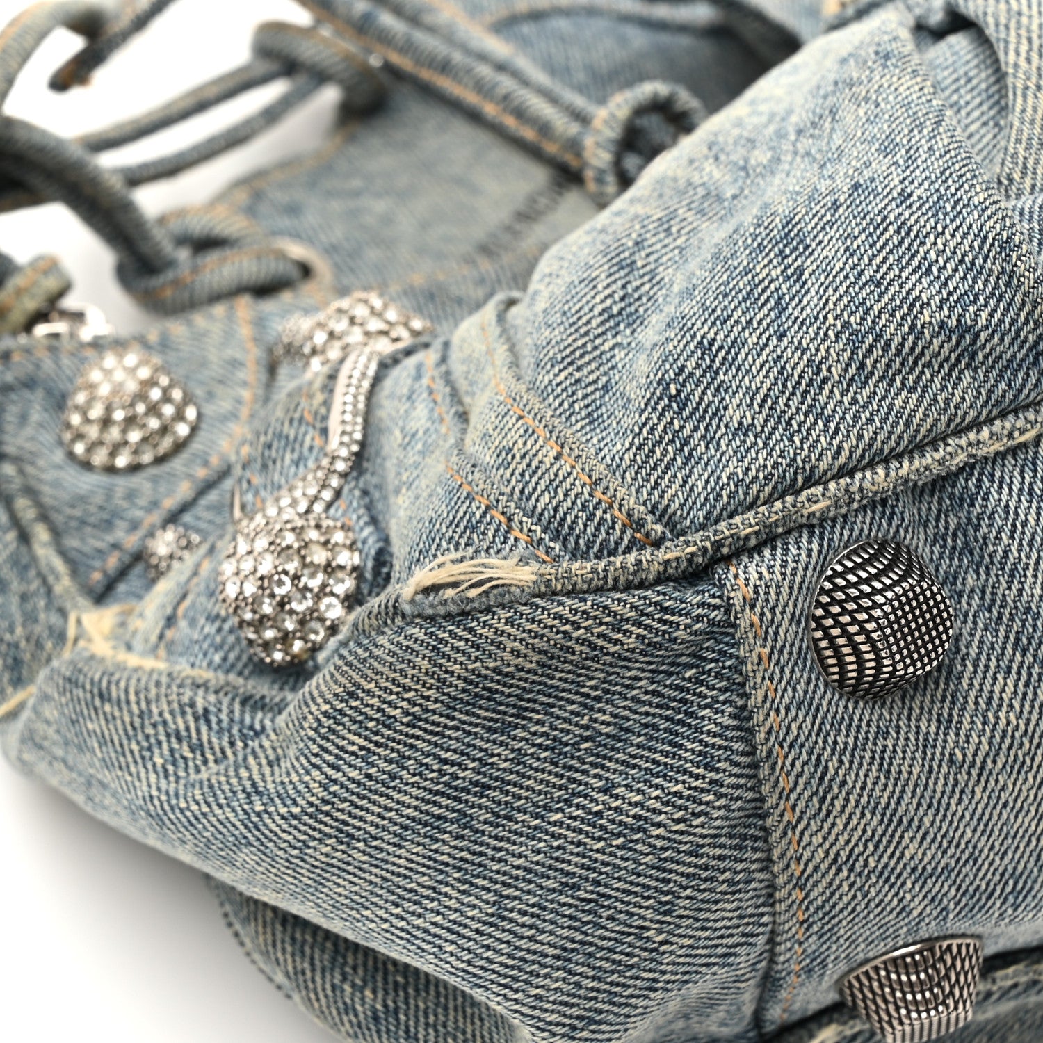 Balenciaga Washed Frayed Denim Crystal Small Le Cagole Shoulder Bag Blue 12 of 15