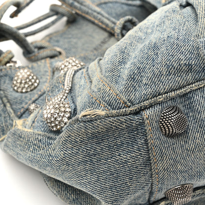 Balenciaga Washed Frayed Denim Crystal Small Le Cagole Shoulder Bag Blue 12 of 15