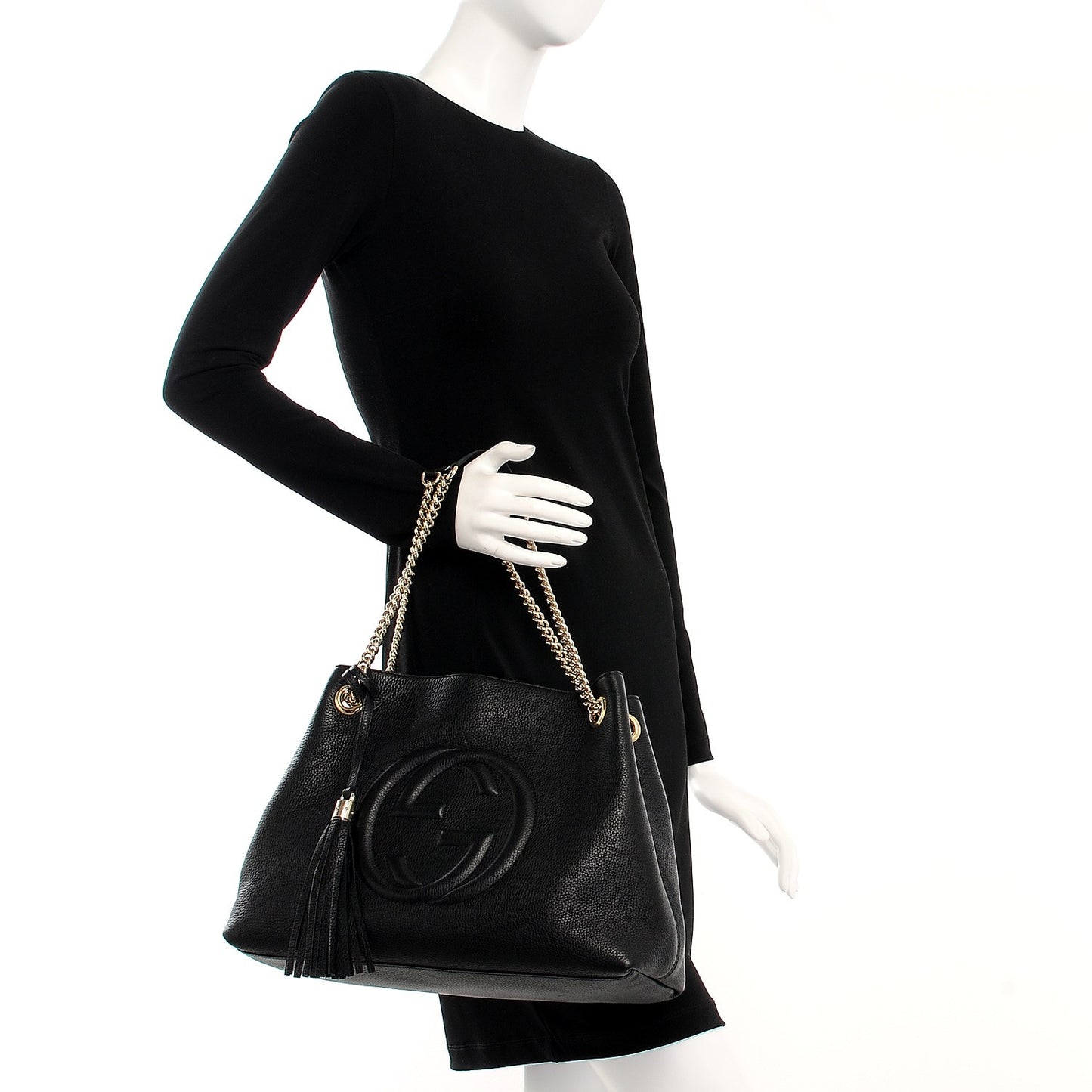 Pebbled Calfskin Medium Soho Chain Shoulder Bag Black