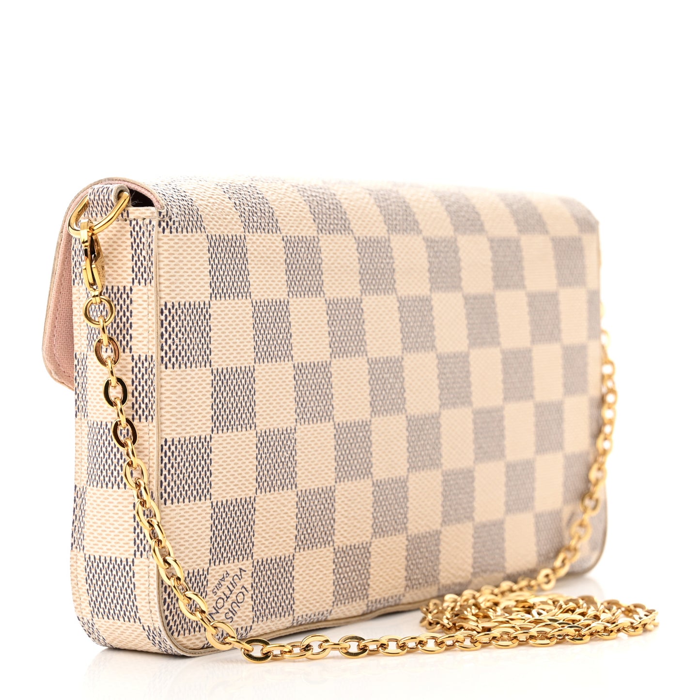 Damier Azur Pochette Felicie Chain Wallet Rose Ballerine
