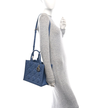 Christian Dior Calfskin Macro Cannage Small Book Tote Denim Blue 2 of 10