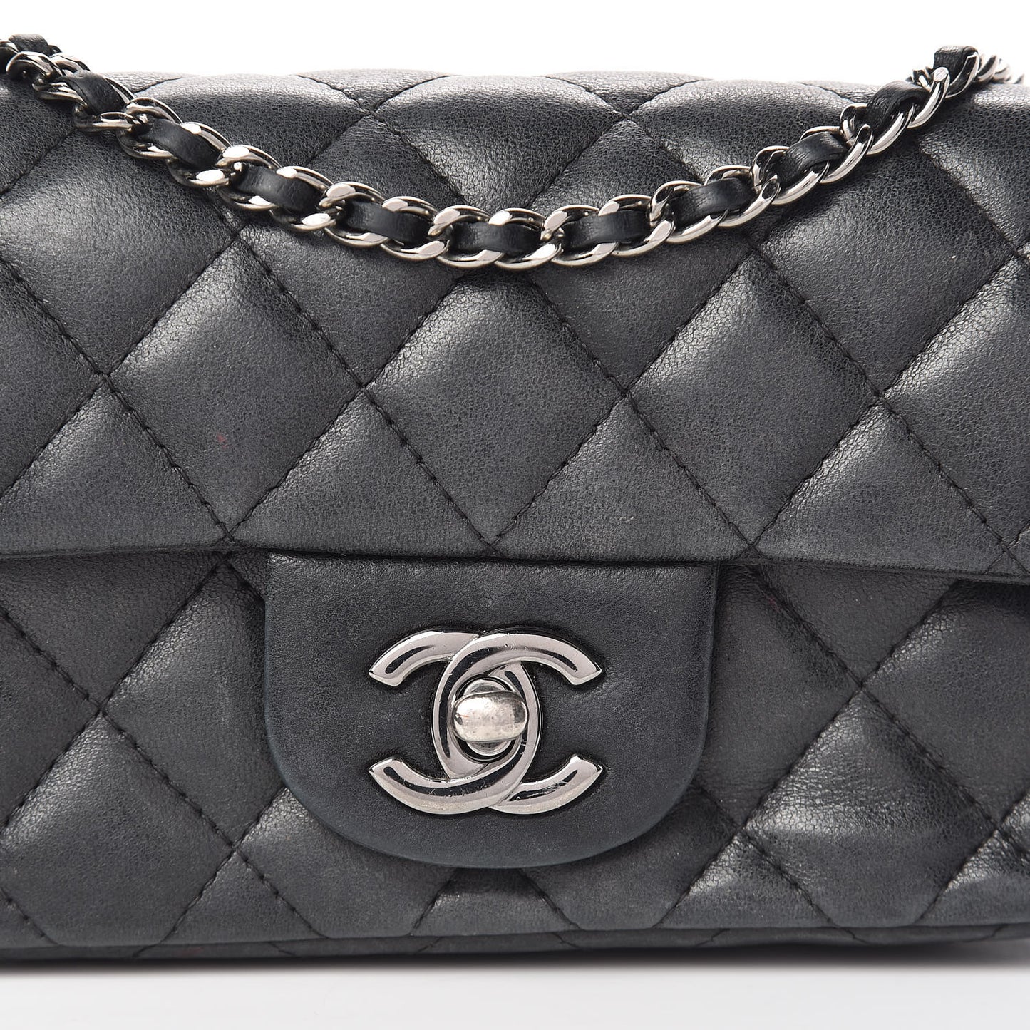 Lambskin Quilted Extra Mini Rectangular Flap Black